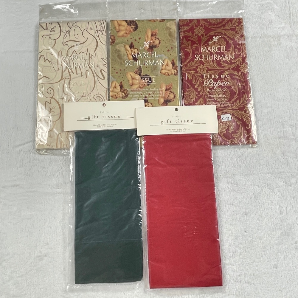 Marcel Schurman Pier 1 Gift Tissue Paper Lot 5 Packs Cherub Damask Red Green